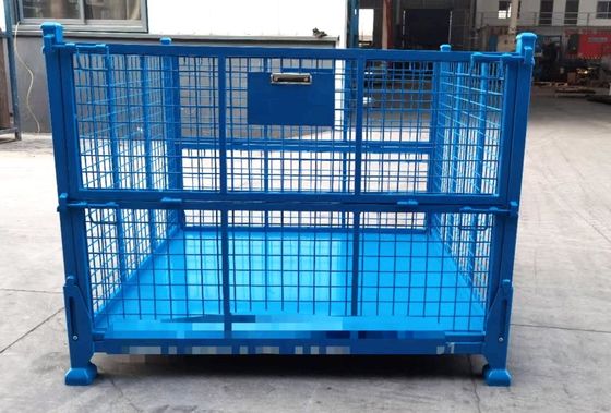 Chất chứa thép gấp có thể xếp chồng với bảo vệ lưới Màu xanh để lưu trữ sản xuất vật liệu