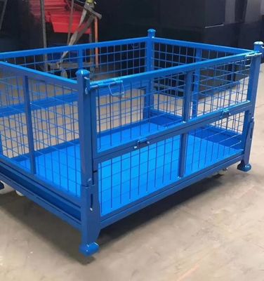 Chất chứa thép gấp có thể xếp chồng với bảo vệ lưới Màu xanh để lưu trữ sản xuất vật liệu