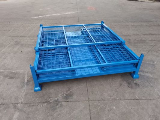 Chất chứa thép gấp có thể xếp chồng với bảo vệ lưới Màu xanh để lưu trữ sản xuất vật liệu