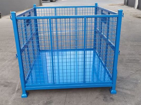 Chất chứa thép gấp có thể xếp chồng với bảo vệ lưới Màu xanh để lưu trữ sản xuất vật liệu